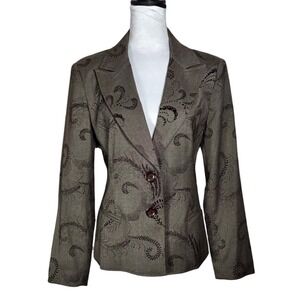 Y2K Bob Mackie Flocked Velvet Paisley Blazer Size 10 Retro Tailored Jacket Boho